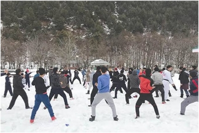 Martial arts amidst snow-clad mountains, winter camp at Pahalgam