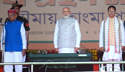 Manik Saha takes oath as Tripura CM; Modi, Shah attend swearing-in (Ld)